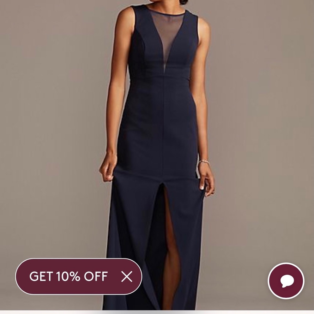 Navy Blue semiformal Dress Size 2. Gorgeous neckline with front leg slit